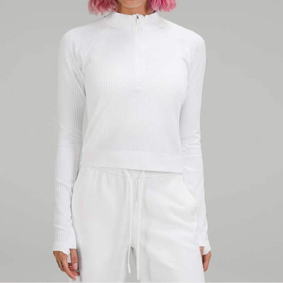 lululemon athletica Tops - Lululemon Rest Less White Ribbed Cropped Half Zip Size 00